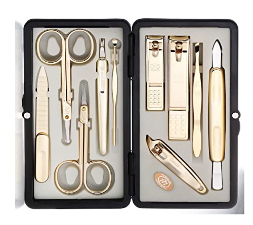 Korean Nail Clipper| World No. 1. Three Seven (777) Premium Quality Gift Travel Manicure Grooming Kit Nail Clipper Set (10 PCs, 2100G), Made in Korea, Since 1975, Gold