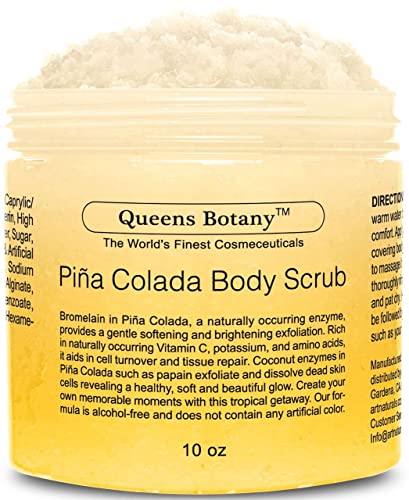 Pina Colada Body Scrub – Moisturizing Vitamin C, Potassium, Amino Acids & Nourishing Body Oils -Exfoliating Salt Scrub For Body - Win Against Aging & Dead Skin Scars- 10 oz