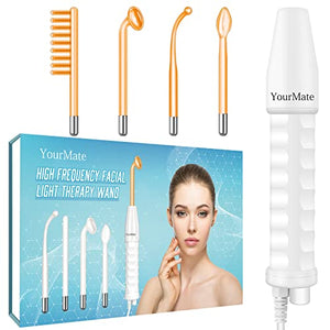 YourMate High Frequency Wand Facial Light Therapy Wand Device with Neon Tubes for Face Chin Neck Hair, Skin Tightening Wrinkle Reducing, Hair Care
