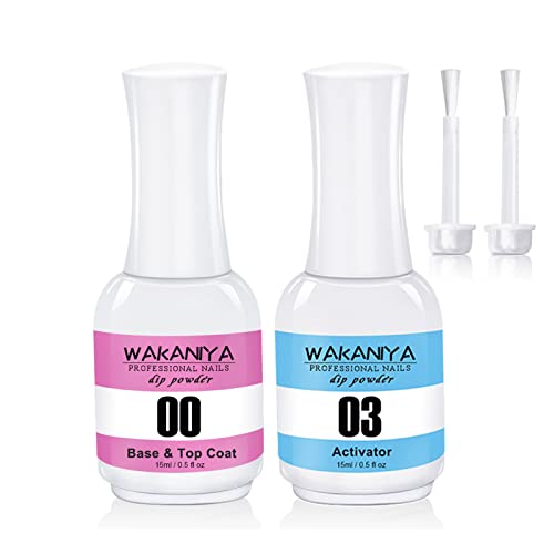 2 in 1 Dip Powder Base Top Coat with Activator Dip Powder Liquids Set for Dipping Powder Starter Kit Dry Fast Easy to Apply and No UV LED Needed (2x15ml)