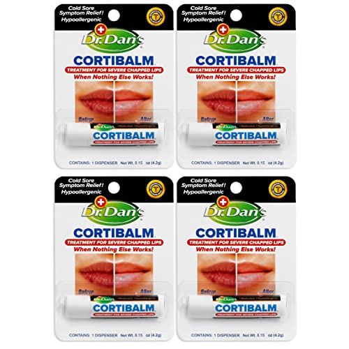 Dr. Dan's Cortibalm- 4 Pack - for Dry Cracked Lips - Healing Lip Balm for Severely Chapped Lips - Designed for Men, Women and Children