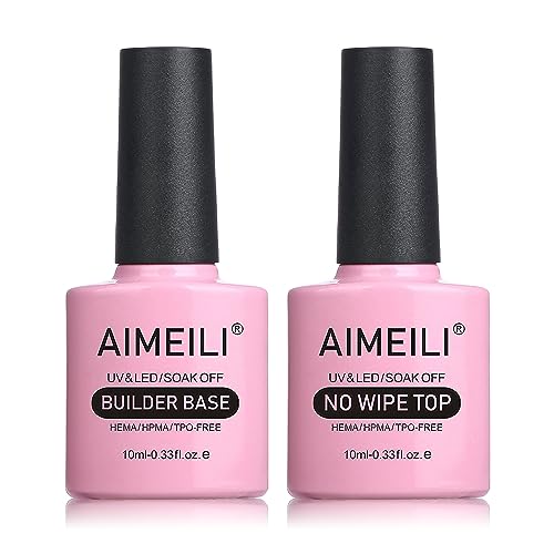 AIMEILI 5 in 1 Builder Base Clear Builder Nail Gel for Nails Extension and No Wipe Top Set Soak Off U V LED Gel Nail Lacquer