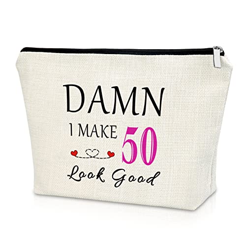 50th Birthday Gift for Wife Aunt Makeup Bag Gifts for 50 Year Old Woman Birthday Cosmetic Bag 1973 50th Happy Birthday Gifts for Grandma Mother Mother's Day Gifts Christmas Gift Cosmetic Travel Bag
