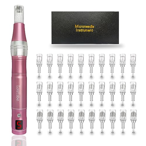 Loutsbe Cordless Electric Microneedling Pen 21000RPM, Professional Beauty Pen Machine With 30 Pcs Replace Cartridege (12-pins ×10, 36pins×10, nano×10) Beneficial Your Skin Suitable For Use At Home
