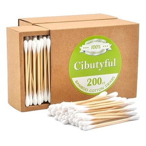 Cibutyful Cotton Swabs 400 count Double Round Tips Cotton Swabs With Strong wooden Sticks Ear Swabs Cotton Sticks with 3.0 Inch Bamboo Stick