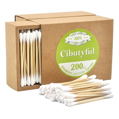 Cibutyful Cotton Swabs 400 count Double Round Tips Cotton Swabs With Strong wooden Sticks Ear Swabs Cotton Sticks with 3.0 Inch Bamboo Stick