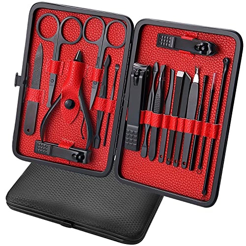 Manicure Set-Stainless Steel (18 Piece Set, Black & Red)