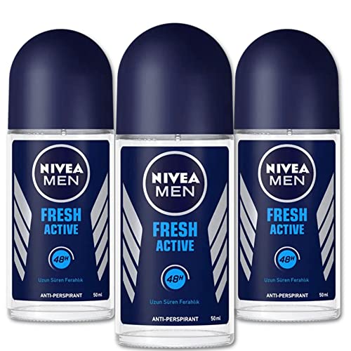 Nivea Men Anti Perspirant Roll On, Fresh Active Longlasting Freshness Ocean Extracts, 48 Hour Protection, 1.7 Ounce (Pack of 3)
