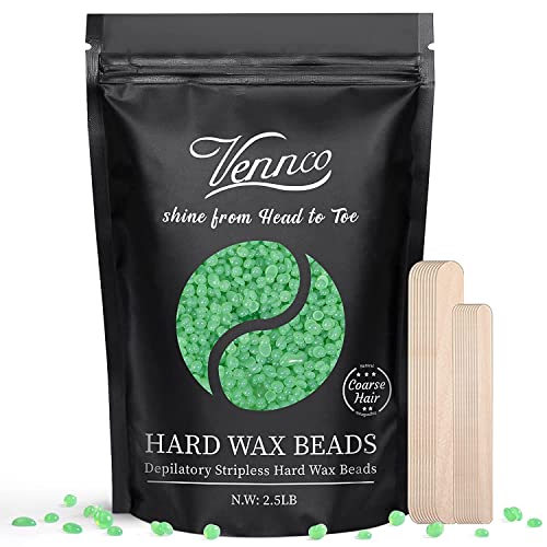 2.5lb Aloe Hard Wax Beads - VENNCO Wax Beans for Coarse Hair Removal, Gentle Large Refill for Wax Warmer Kit, At-Home & Professional Smooth Waxing for Sensitive Skin Brazilian Bikini Face Eyebrow Leg