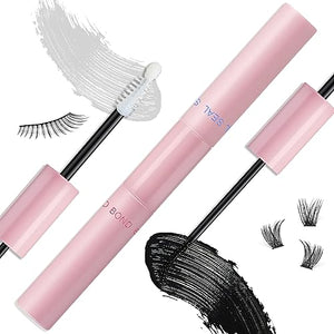 KiKiple Lash Bond and Seal?Strip Eyelash Glue?Cluster Lash Glue for Cluster Eyelash Extensions Extra Strong Hold All Day Wear?Latex Free Suitable for Sensitive Eyes (2-in-1 Black Bond and Clear Seal)