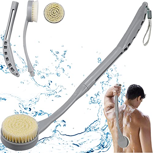 Back Brush Long Handle for Shower, 20.5” Bath Brush, Back Scrubber, Shower Body Brush with Curved Handle for Elderly Disabled, Limited Mobility, Frozen Shoulder,Men and Women