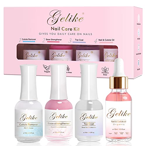 Gelike Nail Repair Kit, Repair Strengthen Restore Weak and Damaged Nails, Nail Strengthening Treatment for Split Chip Crack Peeling Nails, All-In-One Nail Health Care Solution (pack of 4-15ML)