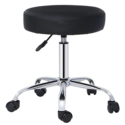 ZENY Adjustable Rolling Stool Chair Salon Spa Stool Hydraulic Swivel Stool with Wheels and Ultra-Thick Seat Cushion Beauty Massage Tattoo Medical Drafting Office Stool Task Chair, Black