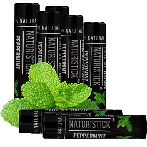 7-Pack Black Peppermint Lip Balm for Men and Women. Attractive Black Stick Gift Set by Naturistick. 100% Natural. Best Beeswax Chapstick for Healing Dry, Chapped Lips. Made in USA