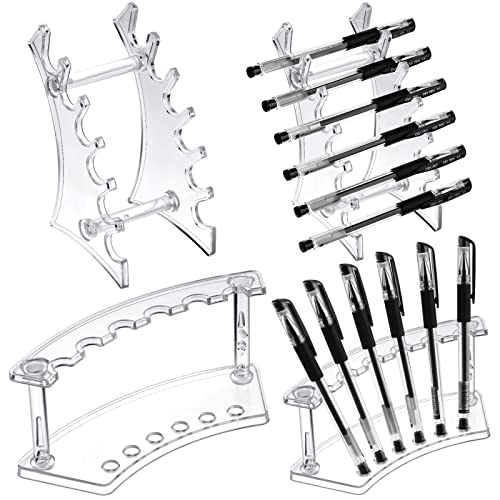 Teling 4 Pieces Pen Holder Display Stand Pen Acrylic Stands Clear Pen Rack Organizer Nail Brush Holder Stand for Make Up Brush, Pens, Art Brush, 6-Layer Stand, 2 Designs