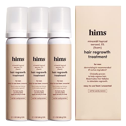 hims Extra Strength Hair Regrowth Treatment for Men with 5% Topical Minoxidil Foam for Hair Loss and Thinning Hair, Unscented No Drip Formula, 3 Month Supply, 3 Pack