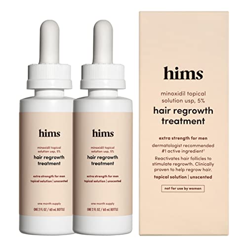 hims Extra Strength Hair Regrowth Treatment for Men with 5% Topical Minoxidil Solution for Hair Loss and Thinning Hair, Unscented, 2 Pack