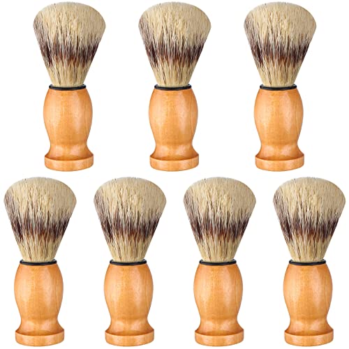 7Pcs Men Shaving Brush Wood Handle, Professional Salon Tools Hand Crafted Shaving Brush Wood Handle Shave Brushes Handmade Pure Badger Hair Brush for Men