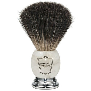 Parker Safety Razor 100% Black Badger Bristle Shaving Brush with Ivory Marbled Handle - Brush Stand Included