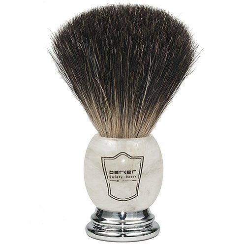 Parker Safety Razor 100% Black Badger Bristle Shaving Brush with Ivory Marbled Handle - Brush Stand Included