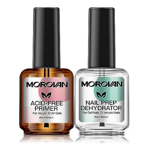 Morovan Nail Prep Dehydrator and Primer: Acid-Free Primer and Professional Natural Nail Dehydrator Quick Dry Nail Dehydrator and Primer for Any Gel Acrylic Nails