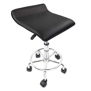 KKTONER Square Height Adjustable Rolling Stool with Foot Rest PU Leather Seat Cushion Spa Drafting Salon Tattoo Work Swivel Office Stools Task Chair Seat Length: 15.5", Width: 15.2" (Black)