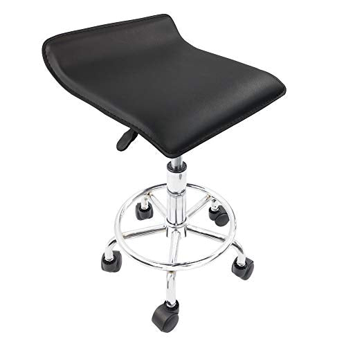 KKTONER Square Height Adjustable Rolling Stool with Foot Rest PU Leather Seat Cushion Spa Drafting Salon Tattoo Work Swivel Office Stools Task Chair Seat Length: 15.5