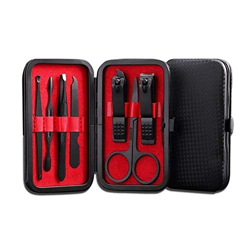 Professional Multifunction Nail Clipper Set Black Stainless Steel Leather Case