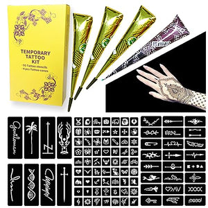 95 Pcs 3 Pages Tattoo Stencils,4 Pcs 3 Color Temporary Tattoo Kit, Black Brown Maroon