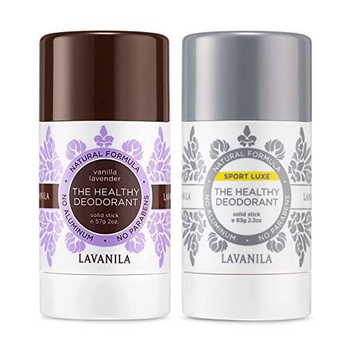Lavanila Aluminum Free Deodorant, Sport Luxe + Vanilla Lavender, 2oz Each - The Healthy Deodorant for Men & Women - Solid Stick, Vegan