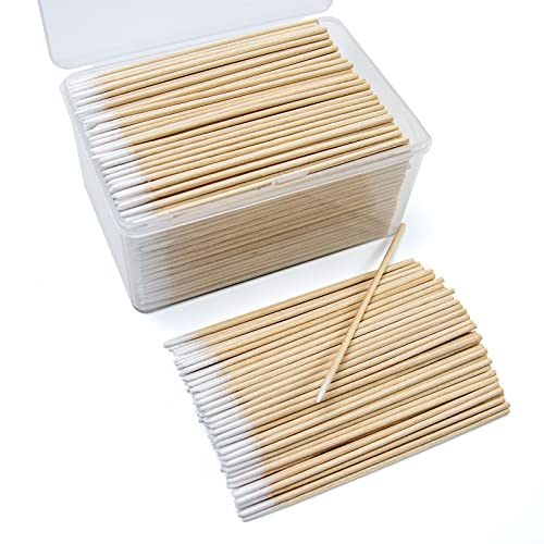 800PCS Pointed Cotton Swabs with Storage Case - Precision Tip Cotton Swabs with Wooden Sticks - Microblading Cotton Swab 4 inch - Cotton Swabs for Makeup, Tattoo Permanent Supplies