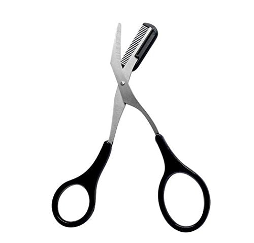 1PCS Black Professional Stainless Steel Eyebrow Grooming Shear Scissors with Plastic Comb(Detachable) Eyebrow Eyelash Hair Removal Shaper Shaping Tool Makeup Beauty Accessories for Men and Women