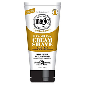 Magic Razorless Cream Shave Bald Head 6 Ounce Tube (177ml) (6 Pack)