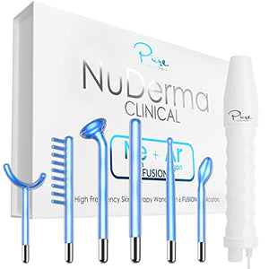 NuDerma Clinical Skin Therapy Wand - Portable High Frequency Skin Therapy Machine w 6 Fusion Neon + Argon Wands – Anti Aging - Clarifying - Skin Tightening & Radiance - Wrinkle Reducing