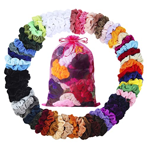 ADRIONE Scrunchies for Women 60 Pack, Hair Scrunchies for Girls Hair Scrunchies for Women's Hair Velvet Scrunchies for Thick Hair Scrunchie Bulk Velvet Scrunchies for Women Velvet Hair Scrunchy