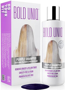 BOLD UNIQ Purple Shampoo for Blonde Hair - Toning Shampoo for Blonde, Platinum, Bleached, Grey, Ash, and Silver Hair - Eliminates Brassy, Yellow Tones - Vegan, Paraben & Sulphate Free - 8 Fl Oz
