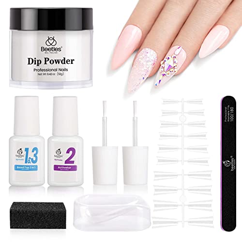 Beetles Nail Dip Powder Kit for Building An Apex, Clear Dipping Powder with 2 in 1 Base Top Coat Activator Dip System Nail Extension Nail Repair French Manicure Dip Manis Nail Art Kit for Nail Starter