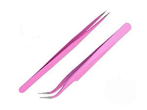 Aoshang 2PCS Stainless Steel Straight and Curved Tip Tweezers Nippers for Eyelash Extensions and Nail Art Sticker Rhinestone Eyelash Picker Acrylic Gel Nail DIY Art