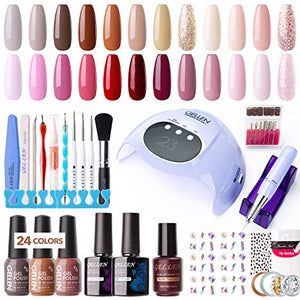 Gellen 24 Colors Gel Nail Polish Kit With UV/LED Light&Nail Drill, 72W Nail Dryer, Nail Art Tools With Top Base Coat, All-In-One Manicure Kit, Glitter Starter Set, Gift For Her, Desert Sunset