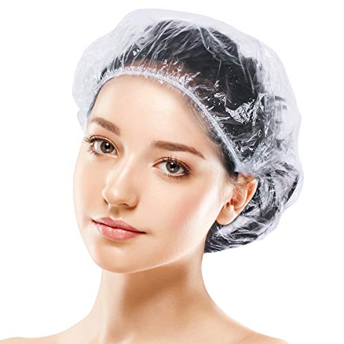 100PCS Shower Caps Disposable, Thicker and Larger Waterproof Clear Hair Bath Caps, Premium Plastic Hair Cap for Women Kids Girls, Spa, Hair Solon, Travel, Hotel and Home Use(Size 17.3IN/44CM)
