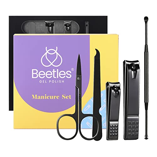 Beetles Manicure Set Gift, 5Pcs Nail Clippers Pedicure Kit Stainless Steel Manicure Kit, Professional Grooming Kits, Nail Care Tools with Luxurious Travel Case for Women Men