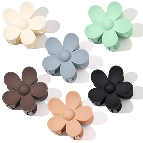 Large Matte flower claw clip, 6 PCS, 3 Inch, Thin Thick Curly Hair, Non Slip Strong Hold For Women, jaw clip