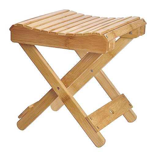 ECROCY Shower Foot Rest 12 Inch, Folding Shower Stool for Shaving Legs, Bamboo Shower Benches for Inside Shower- Spa Steps, Shower Step, Foot Rest Shaving Stool for Small Shower Space