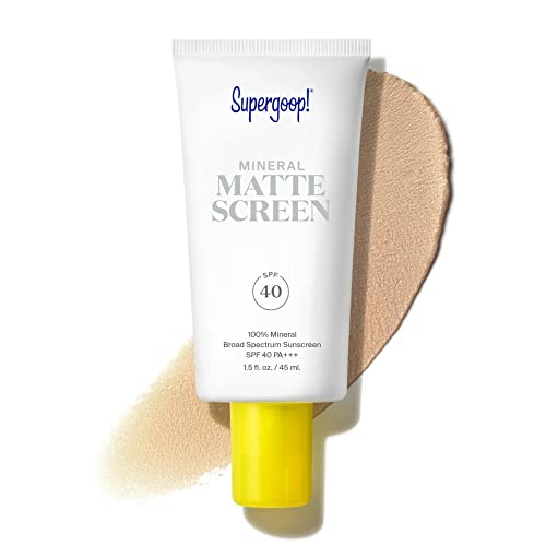 Supergoop! Mineral Mattescreen (SPF 40) - 45 mL - 100% Mineral, Oil-Free Broad Spectrum Sunscreen - Smooths Skin’s Appearance, Minimizes Pores & Controls Shine - Water & Sweat Resistant