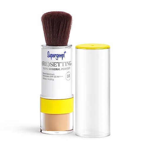 Supergoop! (Re) setting 100% Mineral Powder, Medium - 0.15 oz - Makeup Setting Powder + Broad Spectrum SPF 35 PA+++ Sunscreen - With Ceramides, Olive Glycerides & Coated Silica Spheres