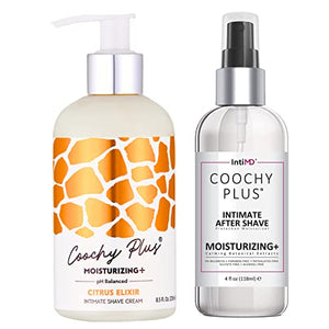 Coochy Plus Intimate Shaving Complete Kit - CITRUS ELIXIR & Organic After Shave Protection Soothing Moisturizer – Antioxidant Formula Prevents Razor Burns, Itchiness & Ingrown Hairs