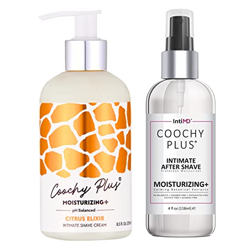 Coochy Plus Intimate Shaving Complete Kit - CITRUS ELIXIR & Organic After Shave Protection Soothing Moisturizer – Antioxidant Formula Prevents Razor Burns, Itchiness & Ingrown Hairs