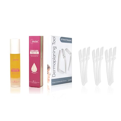 Dermaplaning Tool (9 Count) and Dermaplane Oil Bundle - Easy to Use Face Razor with Smooth Glide Shave Oil - Effortlessly Removes Facial Hair For Happy Skin