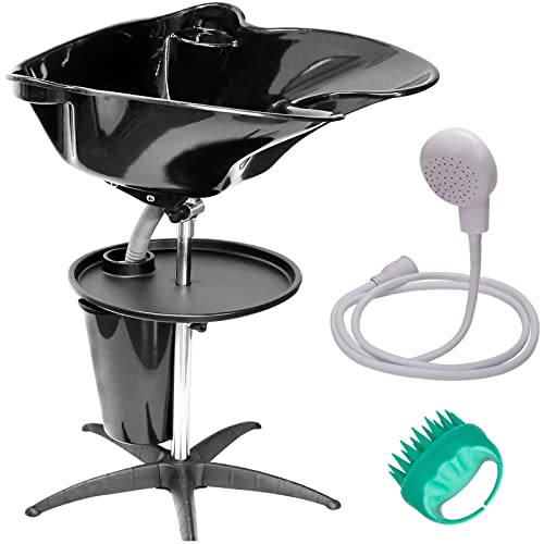 Portable Mobile Shampoo Bowl, Bundle Wash Unit Hair Washing Basin Unit Set with Bucket Shower and Massage Brush, Suitable for Barber Stores, Homes, Beauty Salons
