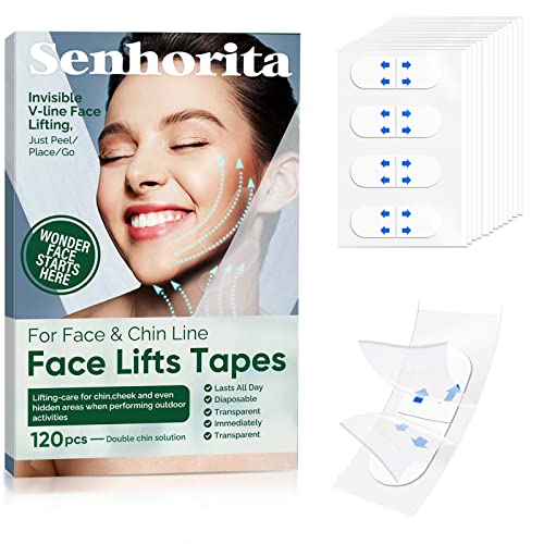 Senhorita Face Lift Tape Invisible, 120Pcs Instant Face Lift Tape, Face Tape Lifting Hide Double Chin and Wrinkles, Lifting Saggy Skin